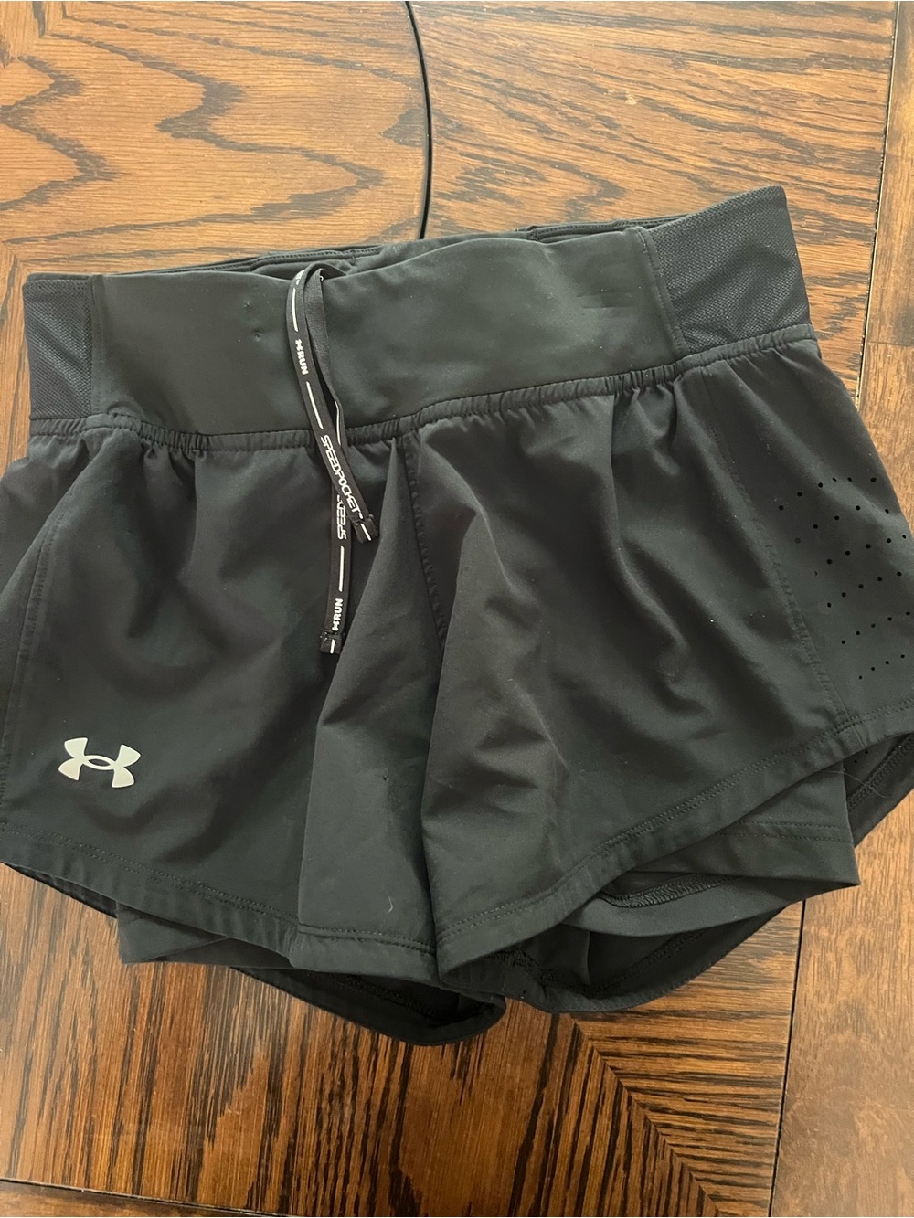 Under Armour Speedpocket HeatGear Women's Athletic Shorts Black Drawstring S#493